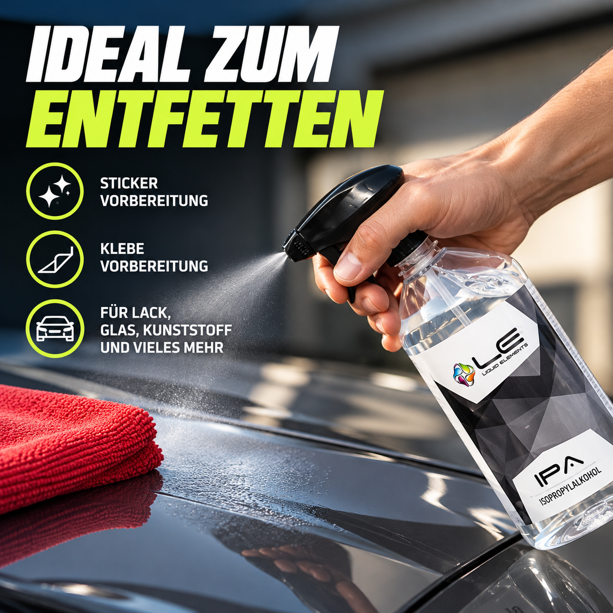 Folierungs-Set mit Liquid Elements IPA Reiniger, SONAX Mikrofasertüchern und 2 Rakeln – Bild 2